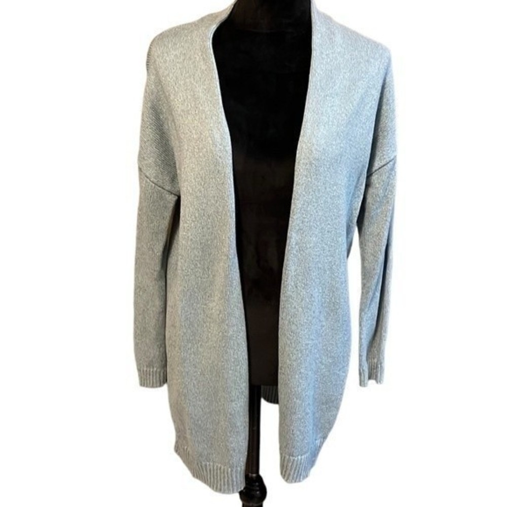 Pure Jill J.Jill Blue Green Marled Knit Open Front Long Cardigan Sweater Sz MP